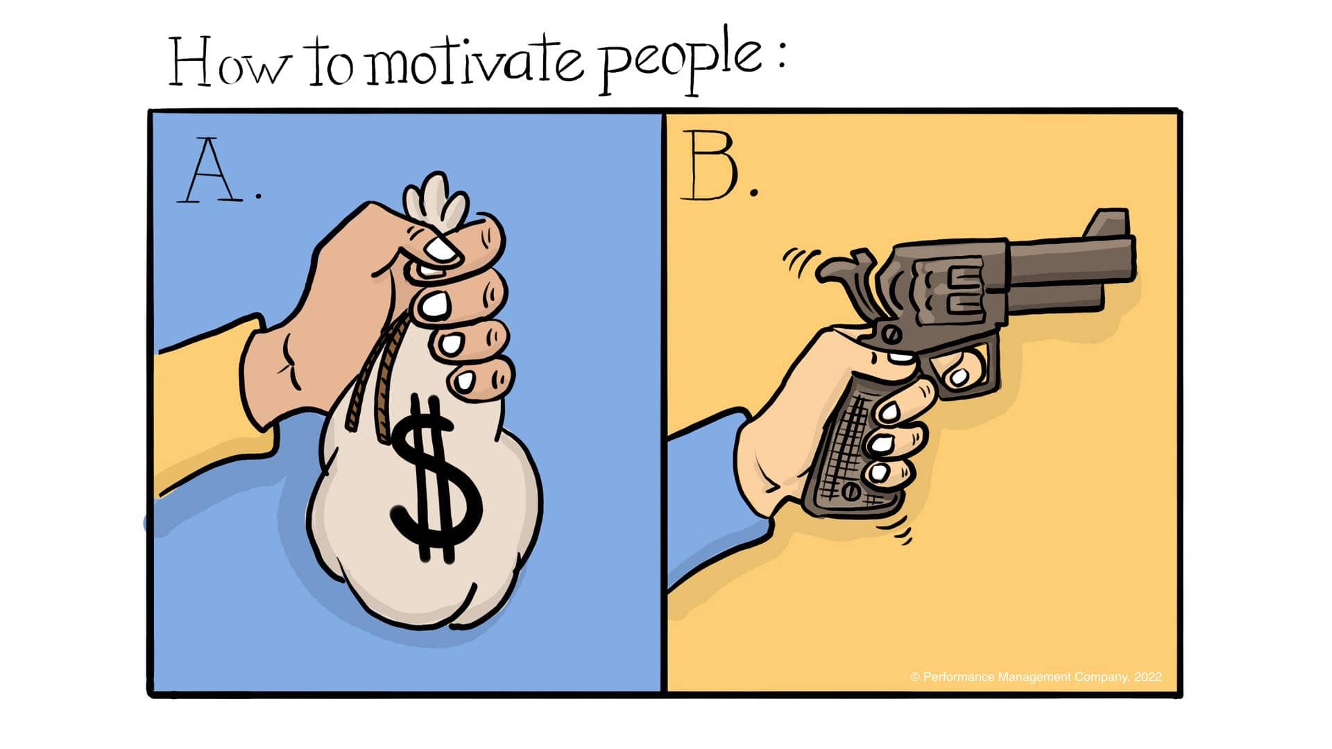 Bad ideas on how to motivate people, with money and gun