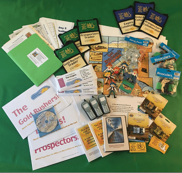 The contents of LD3, the Lost Dutchman board game for up to 3 teams of up to 6 people each.
