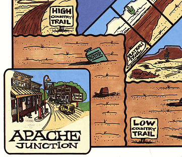 The game board map for The Search for The Lost Dutchman's Gold Mine team building game showing Apache Junction